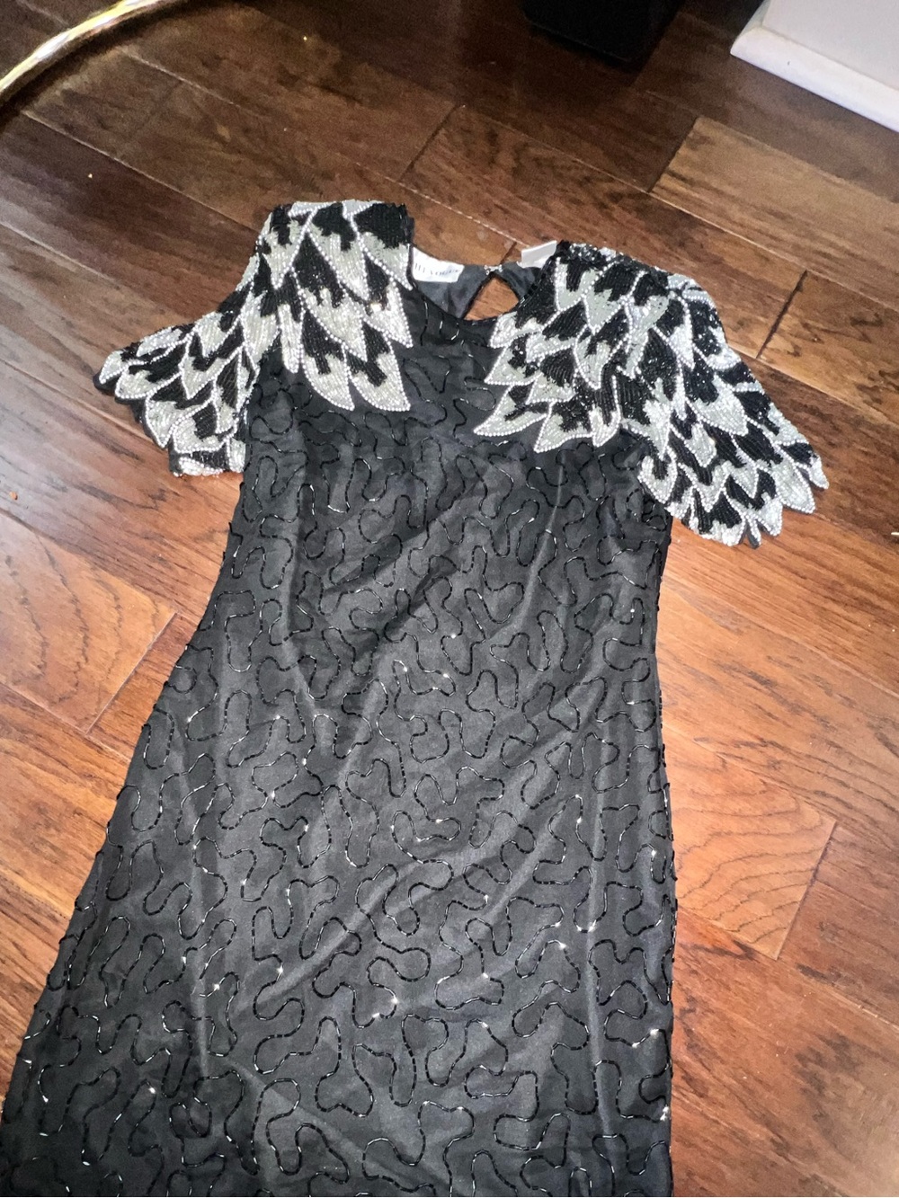 Night vogue Embellished Black Party Dress with Silver Beaded Collar